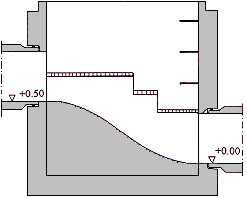 Schacht mit Höhenunterschied des Zulauf von 500 mm und Schussrinne